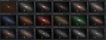 Bild mit Übersicht der Presets am Beispiel der Andromeda-Galaxie