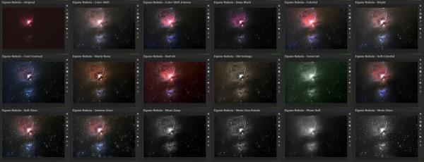 Bild mit Übersicht der Presets am Beispiel des Orionnebel