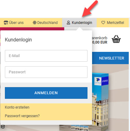 Bild Menueleiste Kundenkonto