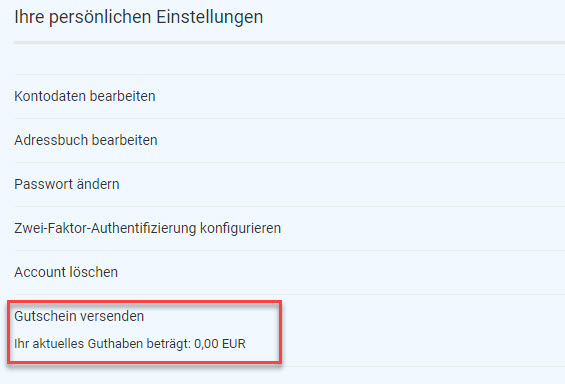 Screenshot der Guthabenanzeige im Kundenkonto