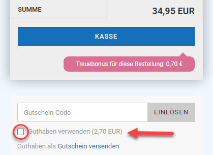 Screenshot - Verrechnung des Guthaben im Warenkorb deaktivieren
