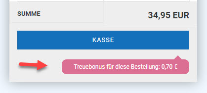 Screenshot der Treuebonus anzeige im Warenkorb