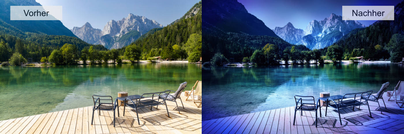 Vorher-Nachher Bilder Anwendung des trainierten KI-Filters