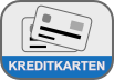 Icon rechteckig mit abgerundeten Ecken mit Kreditkarten als einfache Vektorgrafik unteres viertel blauer Streifen mit Kürzel Kreditkarten